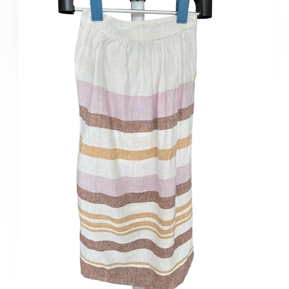 Rachel Zoe Women’s White Pink & Tan Striped 100% Linen Button Front Skirt Size S - Picture 5 of 12